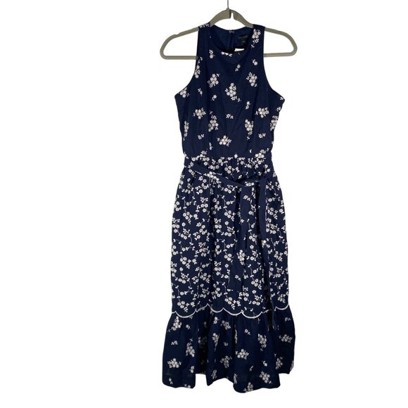 Ann Taylor Floral tiered heavily Embroidered Navy Blue Midi Dress Size 2 NWT - Picture 3 of 12